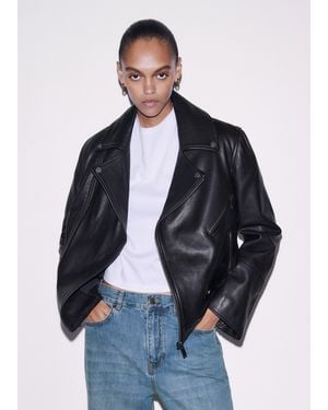 ME+EM Authentic Leather Biker Jacket - Green