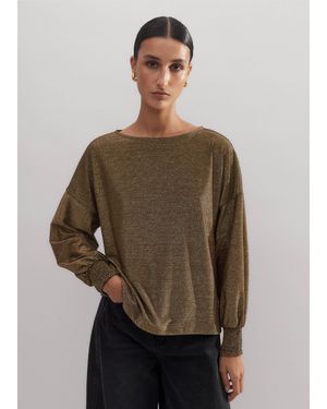 ME+EM Metallic Oversized Balloon Sleeve Top - Brown