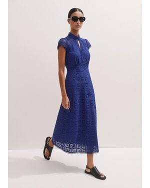 ME+EM Lace Cap Sleeve Midi Dress - Blue