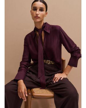 ME+EM Am-Pm Stripe Fluid Satin Shirt + Tie - Purple