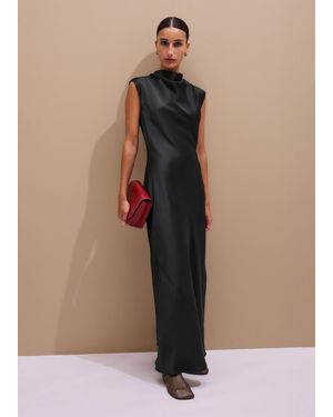 ME+EM Satin Drape Neckline Maxi Dress - Natural