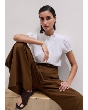 ME+EM Straight Cheesecloth Cap-Sleeve Blouse - Brown