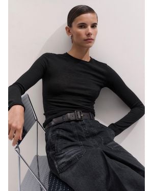 ME+EM Barely There Jersey Stitch Crew Neck - Black