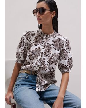 ME+EM Cheesecloth In-Full-Bloom Print Straight Blouse Soft - White