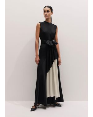 ME+EM Satin Color Tipping Bias Cut Full Length Dress + Belt-Cream - Blue