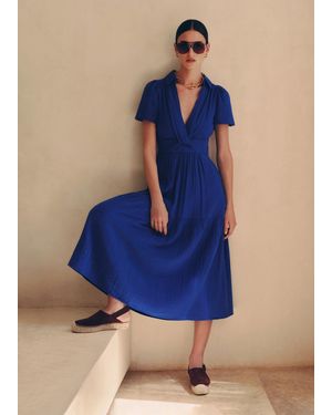 ME+EM Fit & Flare Twist Detail Cheesecloth Maxi Dress - Blue