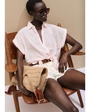 ME+EM Cotton Tie Front Shirt Iced - Brown