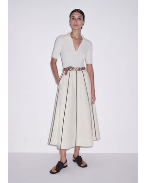 ME+EM Mixed Media Fit And Flare Midi Dress + Belt Light Cream - Multicolour