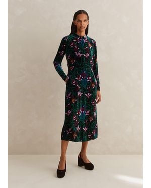 ME+EM Silk-blend Velvet Graphic Tulip Print Midi Dress - Blue