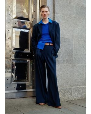 ME+EM Pinstripe Perfect Pleat Front Pant - Blue