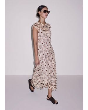 ME+EM Graphic Cotton Lace Slim Maxi Dress Rosewood-Cream - Pink