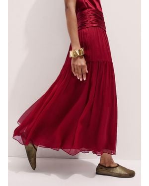 ME+EM Silk Satin Crinkle Maxi Skirt - Red