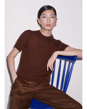 ME+EM Merino Cashmere Silk Pouf Sleeve Knit Tee - Brown