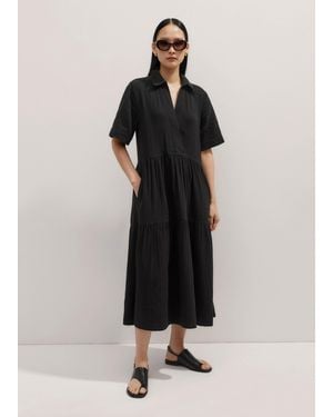 ME+EM Cheesecloth Relaxed Midi Day Dress - Black
