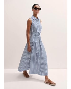 ME+EM Italian Seersucker Stripe Maxi Shirt Dress - White