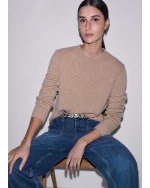ME+EM Cashmere Crew Neck Crop Jumper Camel Melange - Blue