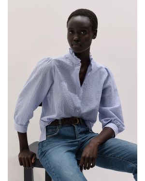 ME+EM Seersucker Striped Blouse-Soft - Blue