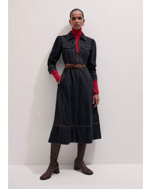 ME+EM Denim Zip Front Midi Dress - Blue