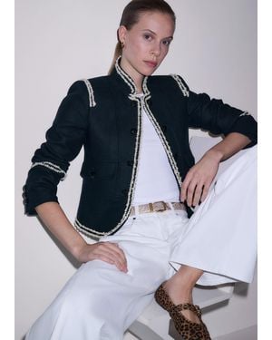 ME+EM Contrast-Trim Fitted Wool-Blend Jacket - Blue