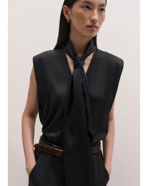 ME+EM Satin V Neck Shell Top + Tie - Black