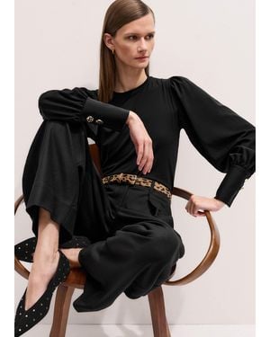 ME+EM Fluid Satin Crew Neck Layering Blouse - Black