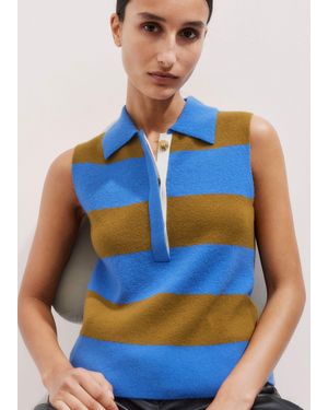 ME+EM Merino Cashmere Rugby Stripe Vest - Blue