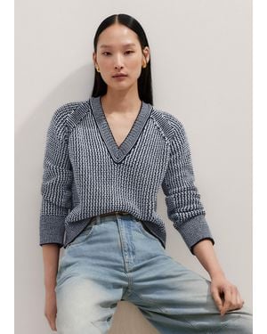 ME+EM Textured Stitch Cotton V-Neck Jumper - Grey