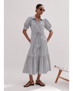 ME+EM Cotton Seersucker Midi Shirt Dress + Belt - Grey