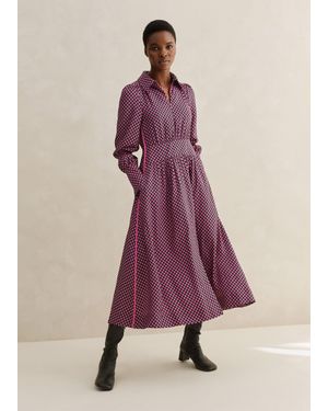 ME+EM Digital Dot Print Midi Shirt Dress - Red