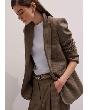 ME+EM Pinstripe Sharp Shoulder Blazer Mocha - Brown