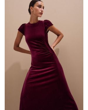 ME+EM Fluid Velour Draped Dress - Red