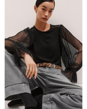 ME+EM Lace Insert Tulle Layering Blouse - Black