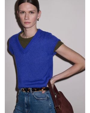 ME+EM Merino Cashmere Silk V-Neck Straight Baby Tee - Blue