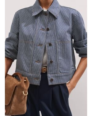 ME+EM Cotton Denim Stripe Jacket - Blue