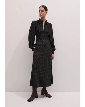 ME+EM Winter Polka Dot Lace Trim Maxi Dress/Caramel - Black