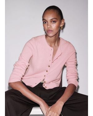 ME+EM Cashmere Roll Trim Straight Cardigan - Pink