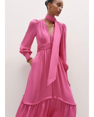 ME+EM Silk Statement Midi Dress + Tie - Pink