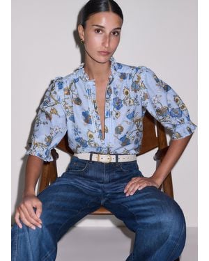 ME+EM Floral Garden Print Silk Cotton Blouse Multi - Blue