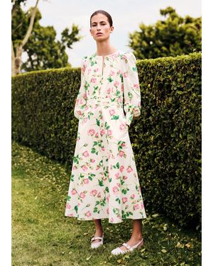 ME+EM Rose Print Structured Midi Dress - Green