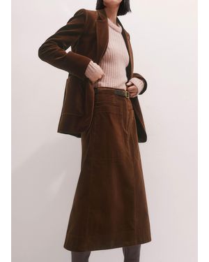 ME+EM Cotton Cord Midi A-Line Skirt - Brown
