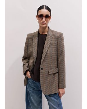 ME+EM Check Sharp Shoulder Blazer - Brown