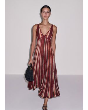ME+EM Metallic Textured Stripe Knit Maxi Dress Pomegranate