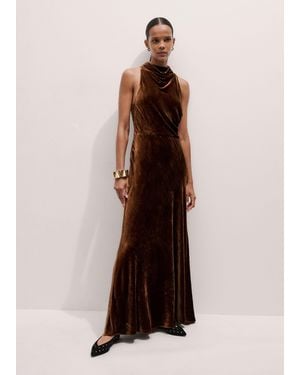 ME+EM Silk Blend Velvet Draped Full Length Dress - Natural