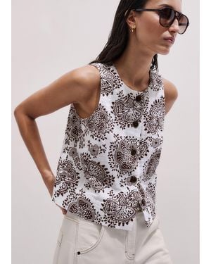 ME+EM Cheesecloth Full Bloom Print Shell Cropped Top - Multicolour