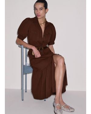 ME+EM Seersucker Midi Shirt Dress + Belt - Brown