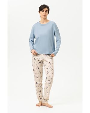 Mey Anzug lang Serie Winter Birds Almond Milk - Blau