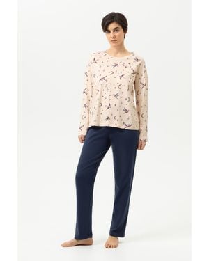 Mey Anzug lang Serie Winter Birds Almond Milk - Blau
