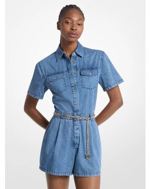 Michael Kors Denim Belted Romper - Blue