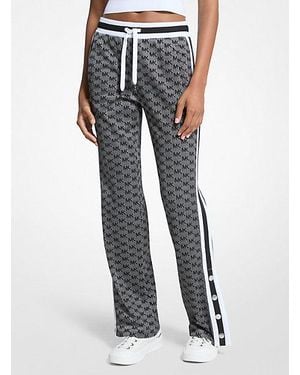 Michael Kors Logo Print Metallic Stretch Knit Track Pants - Blue