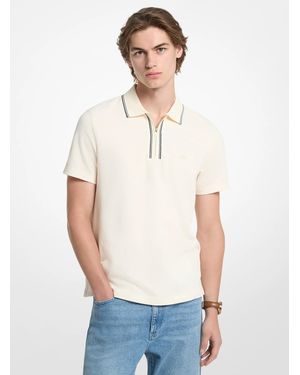 Michael Kors Mk Textured Stretch Cotton Zip-Up Polo Shirt - White